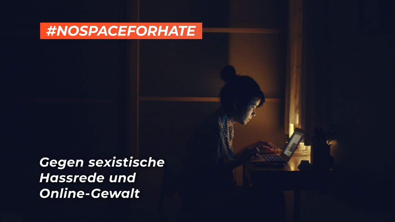 Eine Grafik mit dem Text: #NoSpaceforHate, Gegen sexistische Hassrede und Online-Gealt