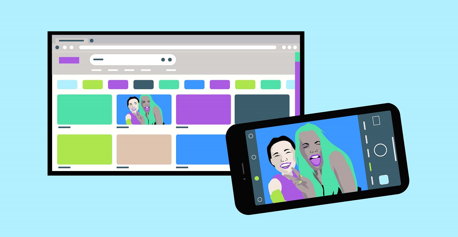 Titelbild zu Das eigene Bild im Internet: Illustration mit eigenem Bild im Webbrowser und auf dem Smartphone