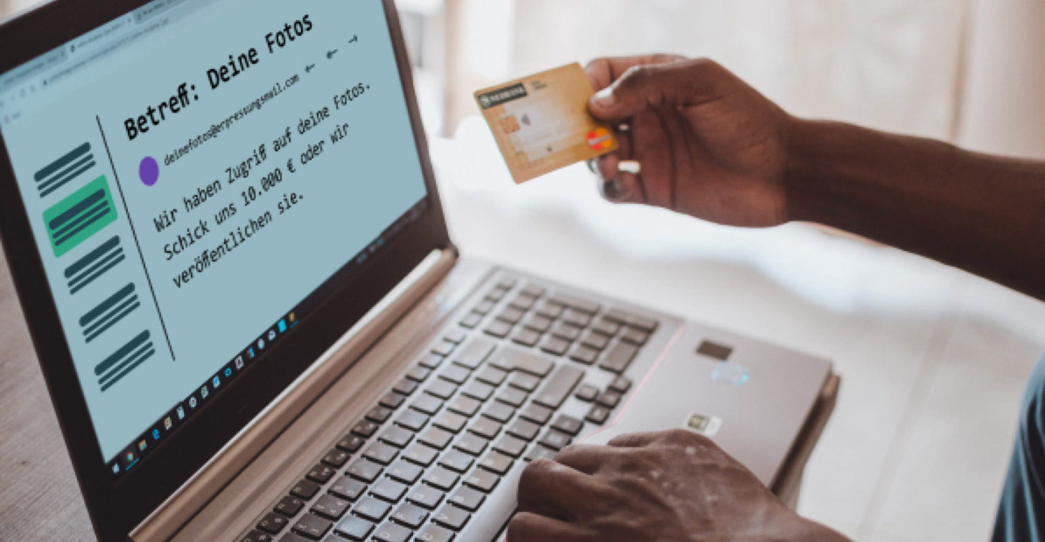 Blick auf Laptop mit Erpressermail