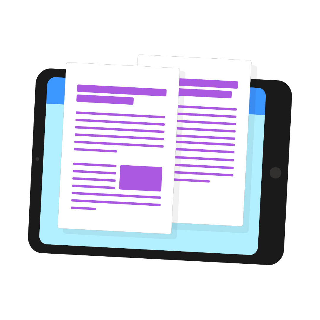 publikationen-header-illustration-c-hateaid HateAid Publikationen - Illustration mit Tablet und zwei Seiten - Beitragsbild