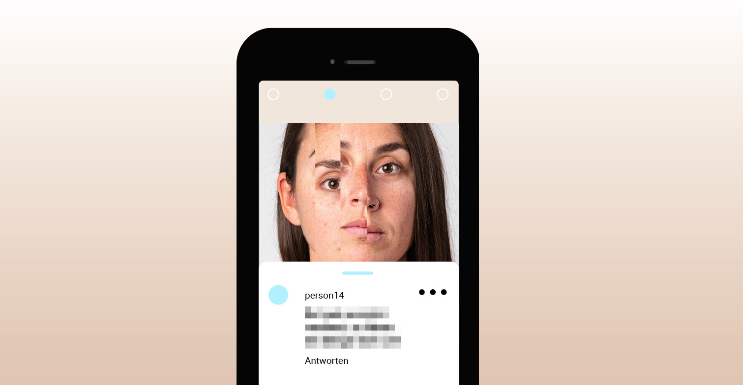 hateaid-rechtaufrespekt-artikelbild-c-adobestock-rawpixel HateAid #RechtAufRespekt Kampagne für kommunal Engagierte, die angefeindet werden - Smartphone Illustration von Social Media Plattform mit Gesichtsportrait