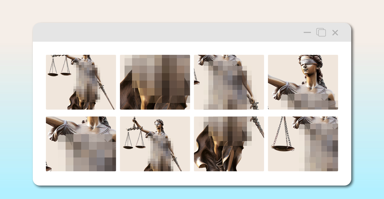 Zusehen ist eine verpixelte Version der Jusititia-Statue